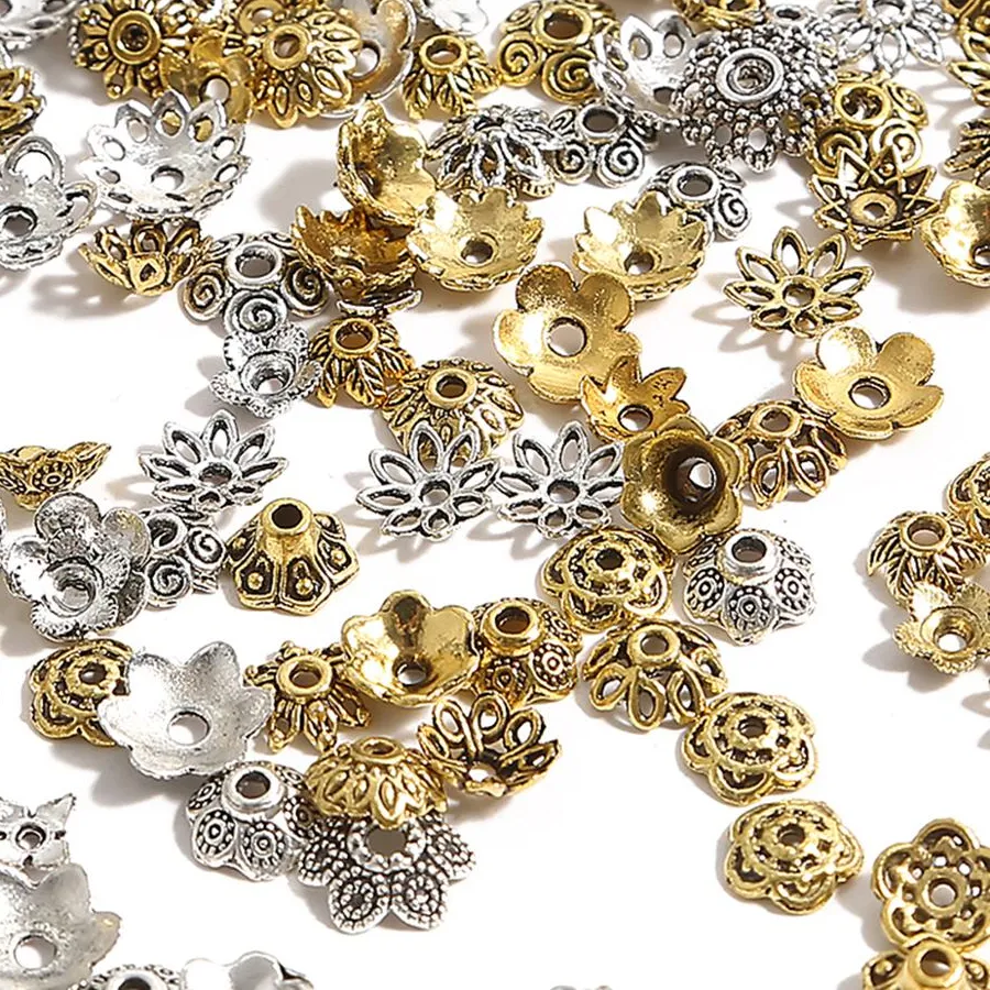 Authentic Golden Lotus Blossom Bead Caps – 50 Tibetan‑Inspired Silver‑Hue End Caps for Sacred Jewelry