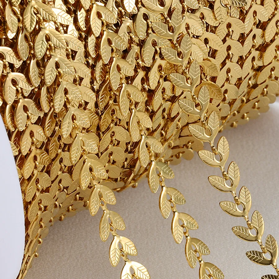 Authentic 2meters/1meter Stainless Steel Chains Gold Color Leaves Leaf Chain for Jewelry Making DIY Necklace Bracelet Wholesale No Fade