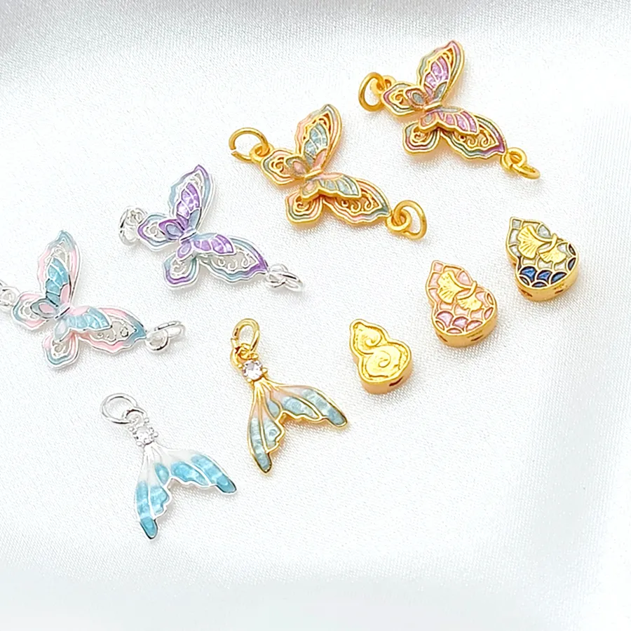 Authentic 4 Pieces Matte Gold Double Suspension Gradient Butterfly Ginkgo Leaf Tail Pendant DIY Making of Jewelry Necklaces Accessory