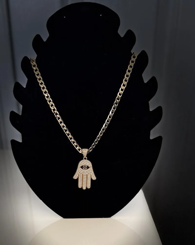 Authentic Xuping 14K Gold Plated Chunky Chain Necklace with Hamsa Hand Pendant