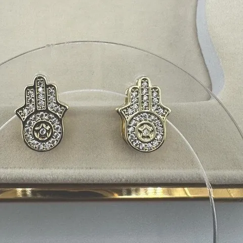 Authentic 14k Gold plated Hamsa Hand earrings with clear stones