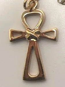 Authentic Necklace Cross Ankh Gold Plated Pendant Key of Life Egyptian Modernist 1980