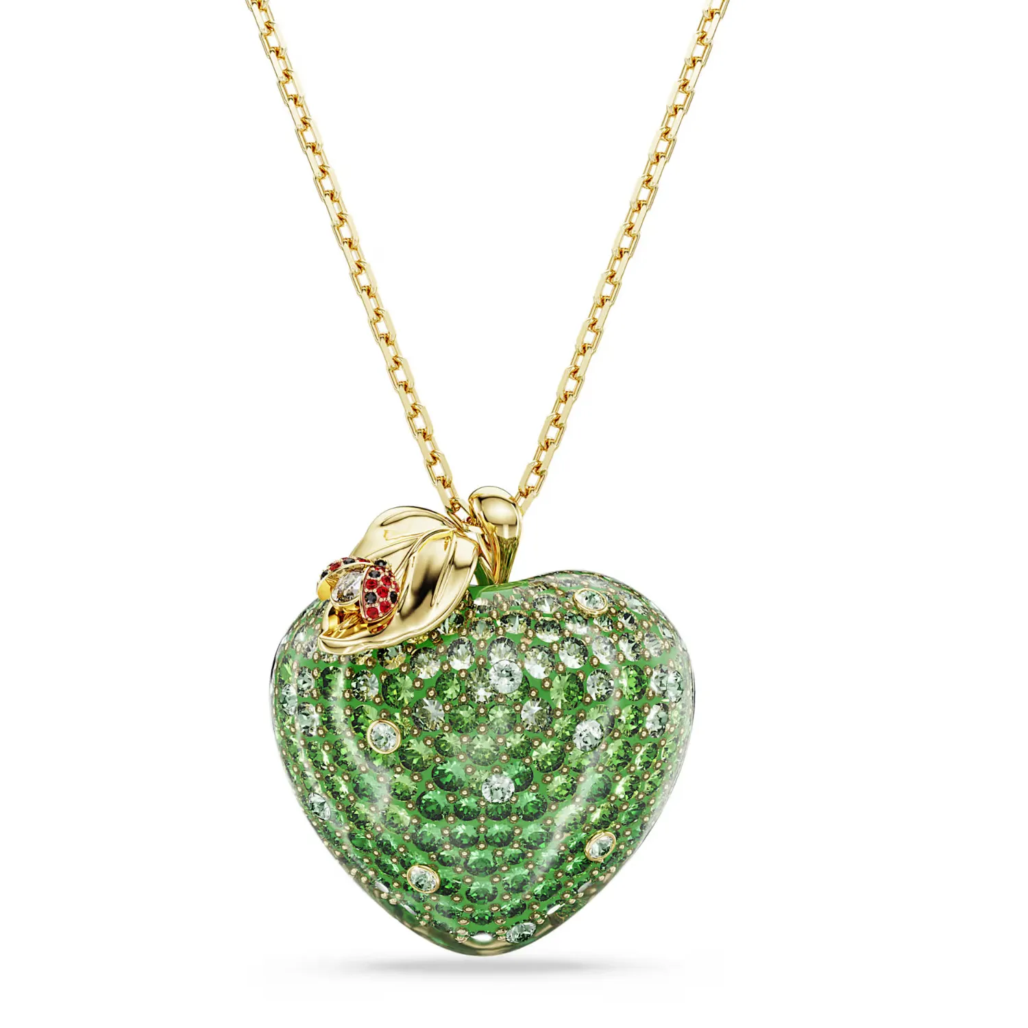 Authentic Women's Apple Green Crystal Pendant Necklace Mixed Cut Gold Plated