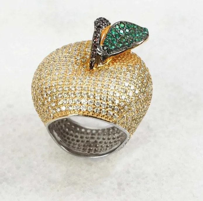 Authentic 2 ct Round Cubic Zirconia Women's Stylish Apple Ring Silver White Gold Plated