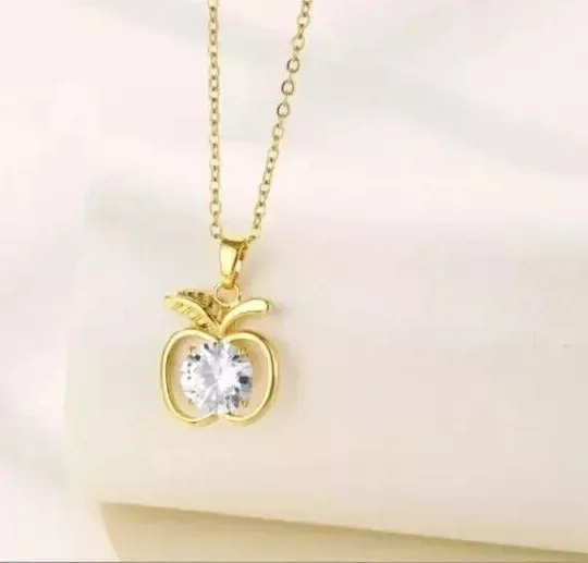 Authentic 2Ct Round Cut Simulated Diamond Apple Women Pendant 14K Yellow Gold Plated