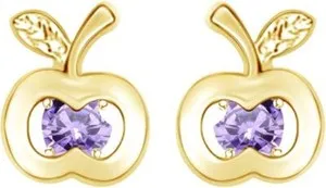 Authentic Apple Fruit Stud Earrings Simulated Birthstone 14K Yellow Gold Plated Silver