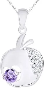 Authentic Apple Fruit Pendant Necklace Simulated Birthstone 925 White Gold Plated Silver