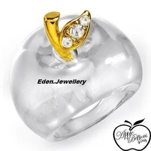 Authentic Gorgeous APPLE BOTTOMS Ring White Resin Gold Plated Cubic Zirconia Size US 7.5