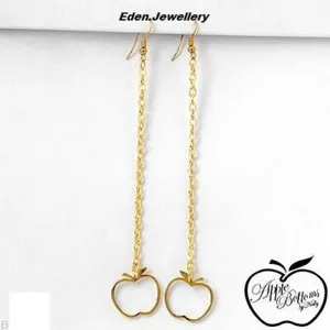 Authentic Original APPLE BOTTOMS Earrings by Nelly Long Drop Cute Apple Shape Gold Plated