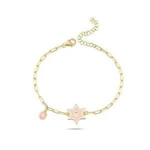 Authentic Gold Plated Star of David Bracelet Colorful Enamel 6"+1" 925 Silver