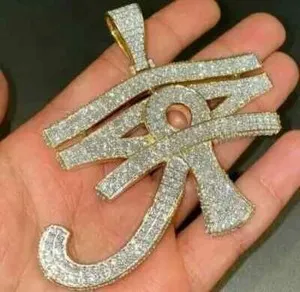 Authentic 3Ct Round Real Cut Moissanite Eye of Horus Ankh Cross Pendant Yellow Gold plated
