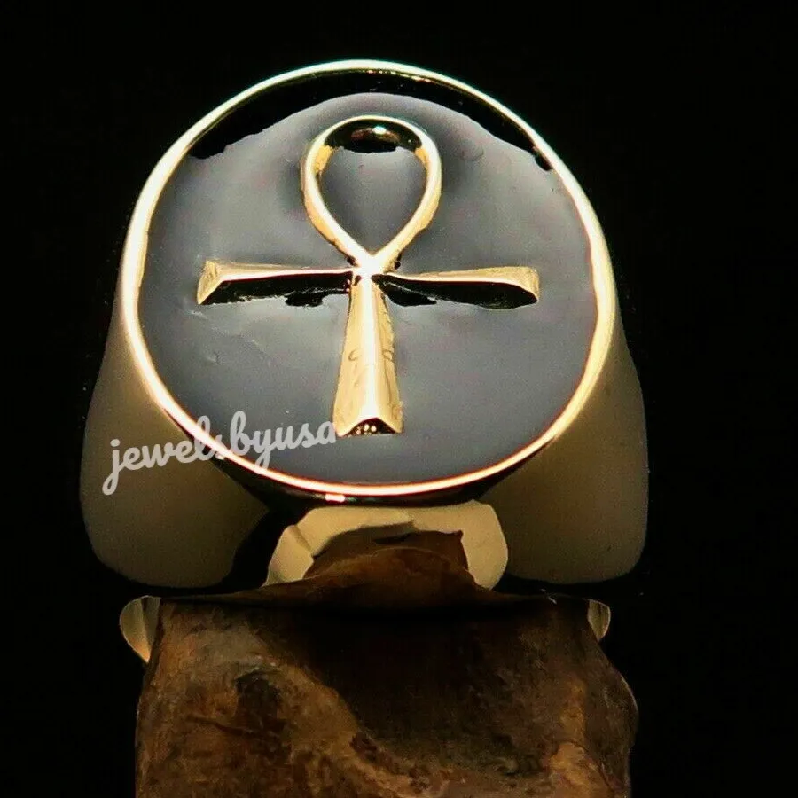 Authentic Eternal Life Ankh Talisman – 14K Gold‑Plated Black Enamel Ring for the Ascended Warrior