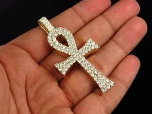 Authentic 2.50Ct Lab Created Diamond Round Cross Ankh Pendant  14K Yellow Gold Plated