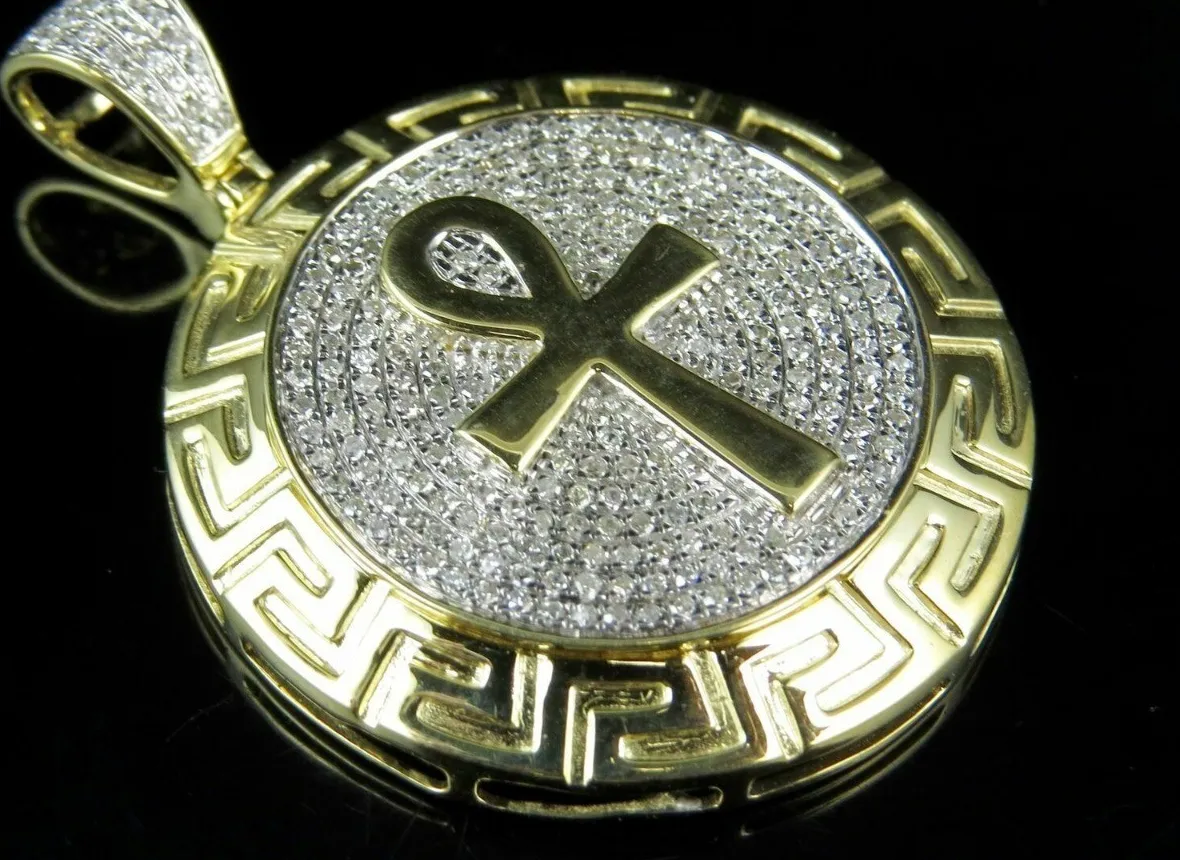 Authentic 1.00Ct Round Moisannite Ankh Cross Pendant 14K Yellow Gold Plated Silver 925