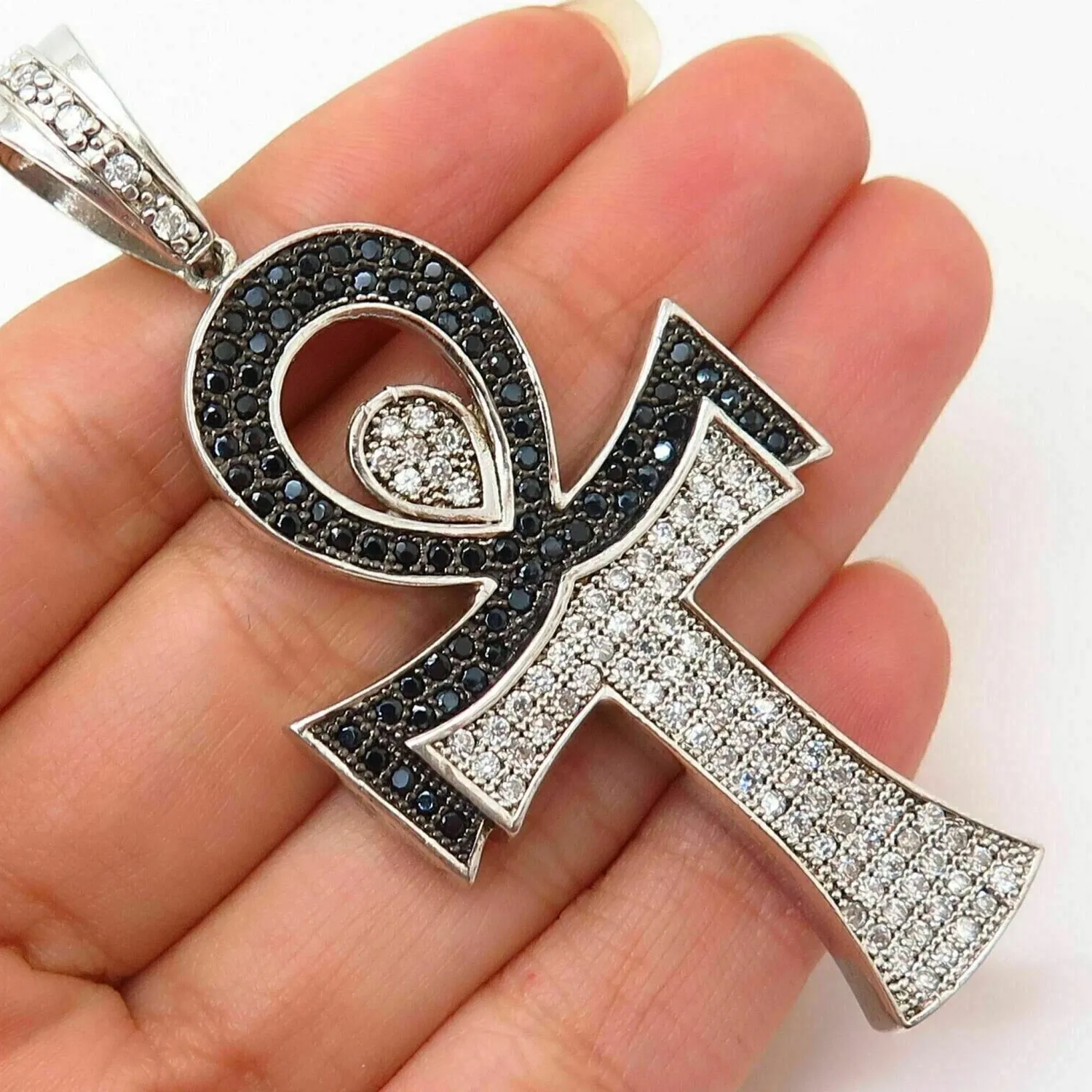 Authentic Eternal Night Ankh Pendant – 2‑Carat Lab‑Created Black Diamond in 14k White‑Gold Aura