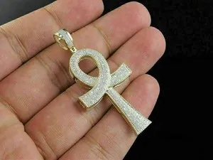 Authentic Embody Eternal Life: 2.50 Ct Round Real Moissanite Ankh Cross Pendant in 14K Yellow Gold Plated