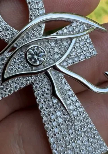 Authentic Radiant Solar Cross: The Moissanite Ankh and Eye of Horus Talisman