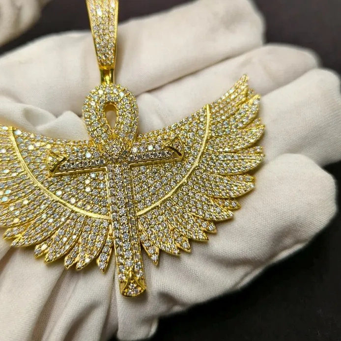 Authentic 5TCW Lab Created Diamond Ankh Cross Pendant 14k Yellow Gold Plated