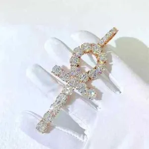 Authentic 3.00Ct Round Cut Lab Created Diamond Ankh Cross Pendant 14K Rose Gold Plated