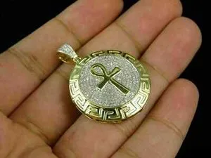 Authentic 2.50Ct Round Cut Lab Created Diamond Ankh Cross Pendant 14K Yellow Gold Plated