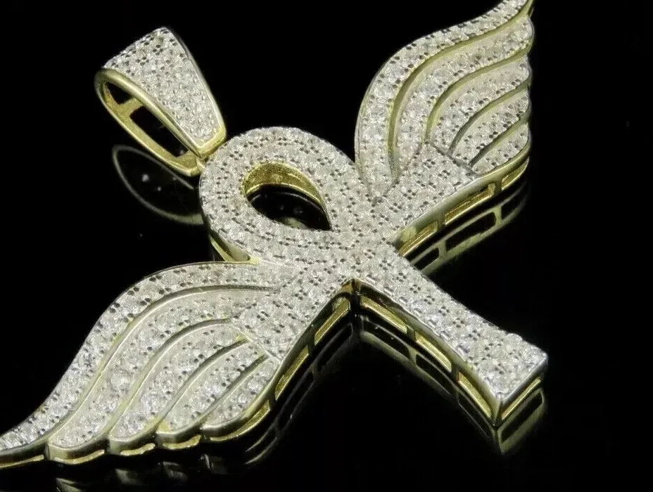 Authentic The Celestial Ankh of Eternal Radiance: Moissanite Winged Cross