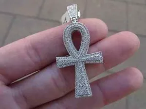 Authentic 1.80 Ct Round Cut Real Moissanite Cross Ankh Pendant 14k White Gold Plated