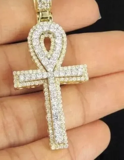 Authentic Ankh of Enduring Light: Men's 3Ct Round Cut Moissanite Ankh Cross Pendant