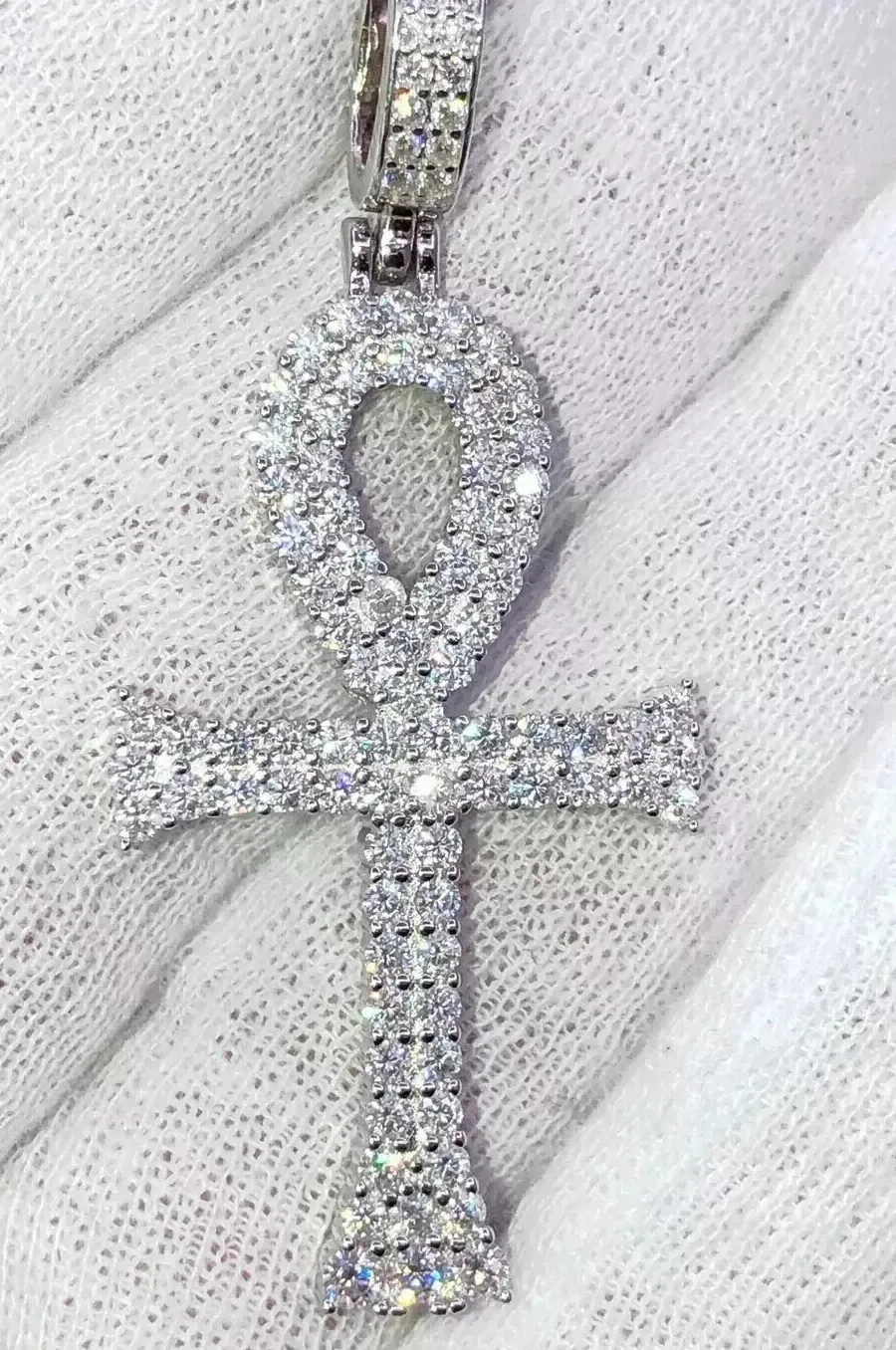 Authentic 3.30Ct Round Cut Lab Created Diamond Ankh Cross Pendant 14k White Gold Plated