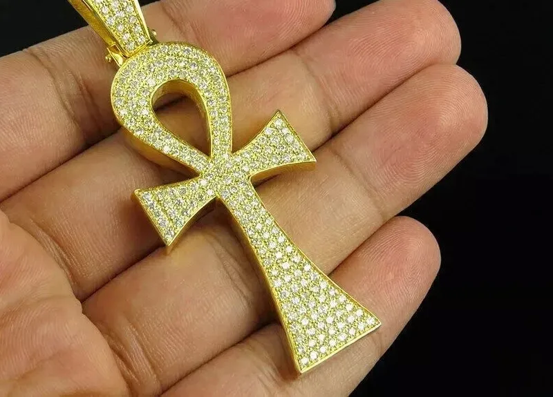 Authentic Celestial Ankh Cross: Moissanite‑Lit 14K Gold‑Plated Pendant