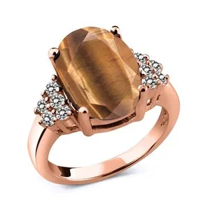Authentic Tiger Eye & Diamond Harmony Ring – 4.33 Ct Rose‑Gold‑Plated Silver Band