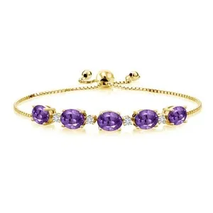 Authentic 18K Yellow Gold Plated Silver Gemstone Birthstone and White Lab Grown Diamond