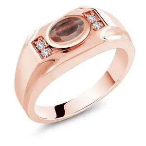 Authentic The Crimson Gaze: 18K Rose Gold Plated Silver Ring with Red Tiger Eye and White Sapphire
