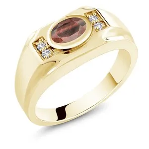Authentic Men's 18K Yellow Gold Plated Silver Red Tiger Eye and White Created Sapphire