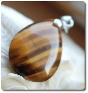 Authentic Minerals And Gemstones. 35.00 Cts Tiger Eye Pendant Gold Plated
