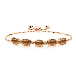 Authentic 6.53 Ct Oval Brown Tiger Eye Yellow Citrine 18K Rose Gold Plated Silver Bracelet