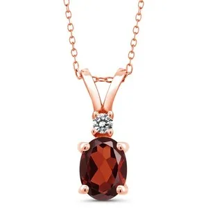 Authentic 18K Rose Gold Plated Silver Gemstone Birthstone and White Diamond Pendant