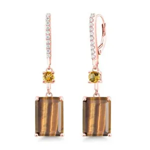 Authentic Tiger's Eye Citrine Earrings - 18K Rose Gold Plated Silver - Sacred Protection and Abundance