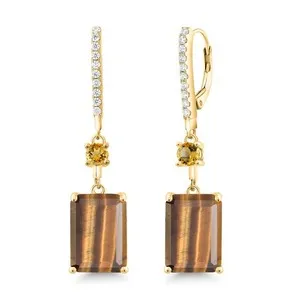 Authentic 13.81 Ct Tiger's Eye & Citrine Earrings - Sacred Grounding & Abundance