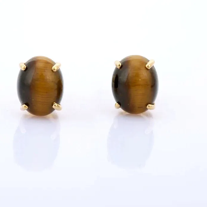 Authentic Mystical Tiger's Gaze: Protective Gold Plated Earrings of Inner Strength