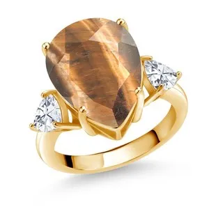 Authentic 7.94 Cttw 18K Yellow Gold Plated Silver Pear Shape Brown Tiger Eye and White