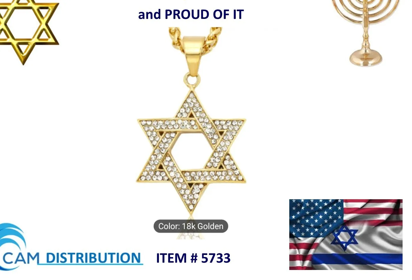 Authentic Mens Cz 6 Point Star of David Pendant 14k Gold Plated Rope Chain Jewish Jewelry