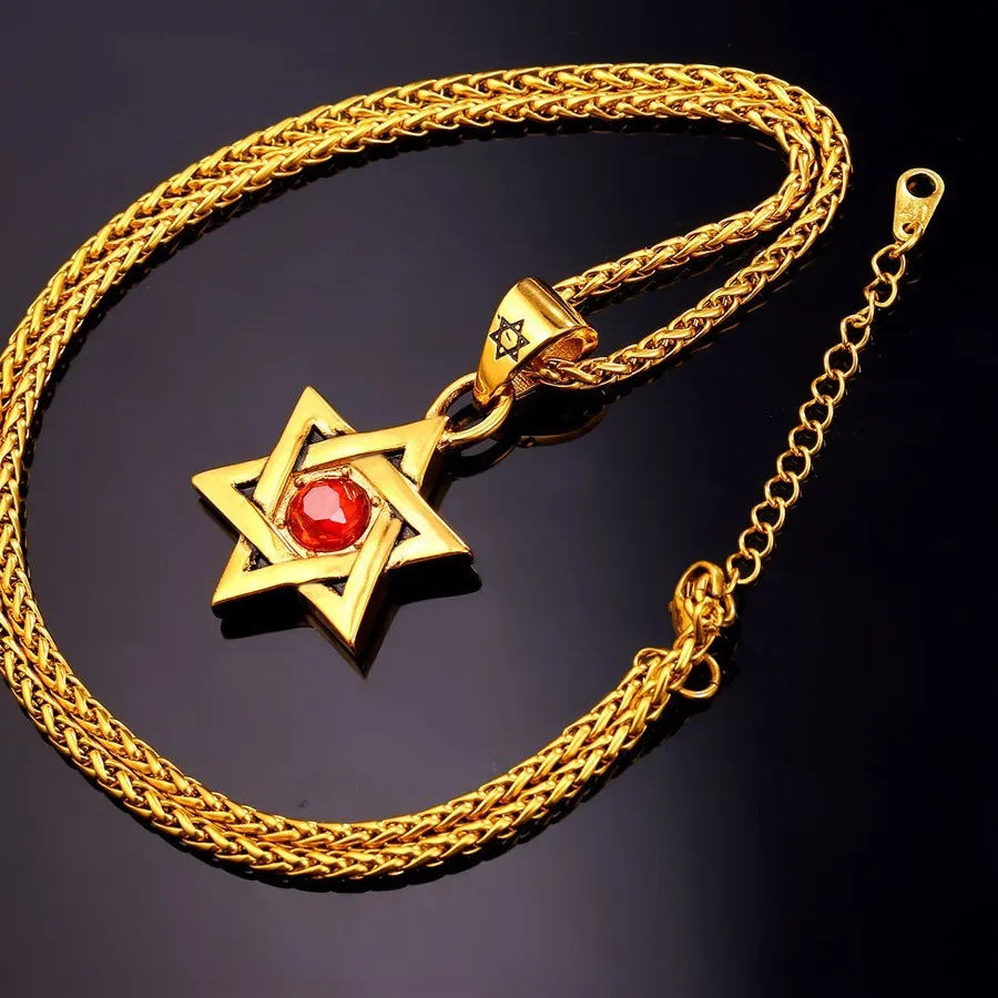 Authentic Star of David Pendant Necklace Men Jewelry Chain GOLD PLATED Israel Hebrew P723 
