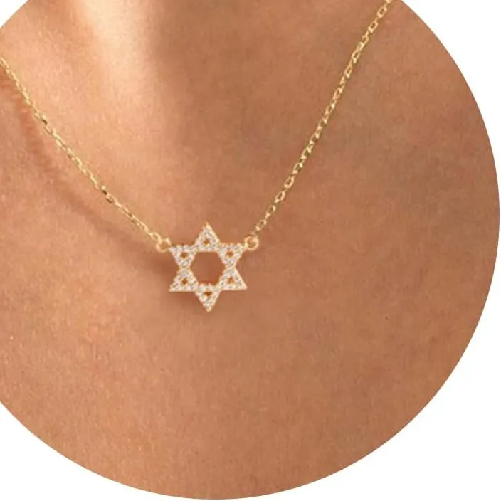 Authentic Gold Necklace for Women-14K Gold Plated Infinity Necklace Star of David Necklace