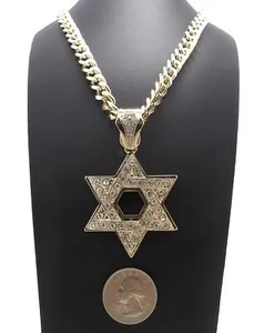 Authentic Radiant Star of David Golden Covenant Pendant and Cuban Link Chain