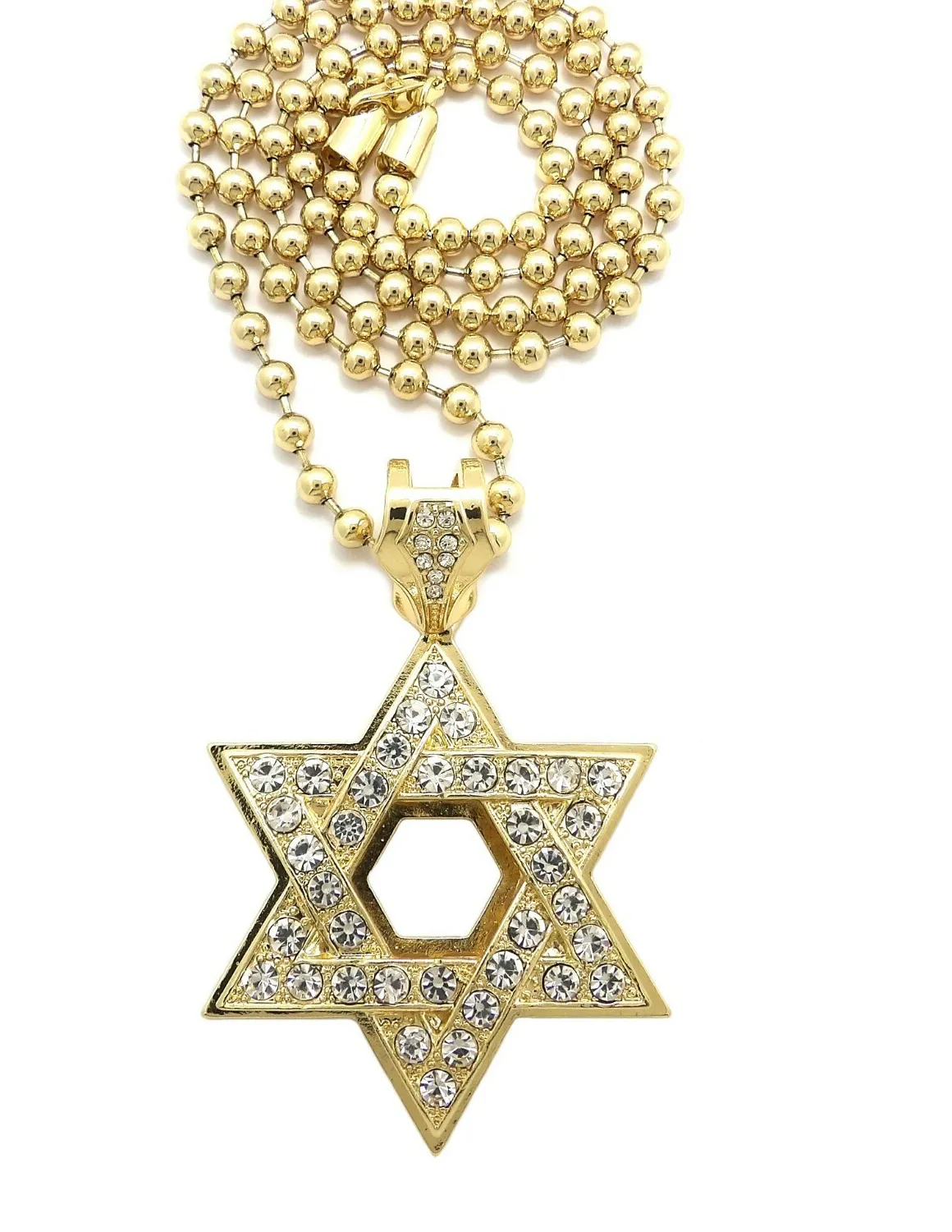 Authentic Hip Hop Iced Gold Plated Star of David Pendant & 5mm 30" Ball CHAIN NECKLACE