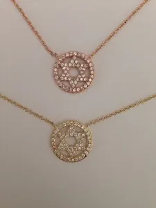 Authentic 14k Yellow Gold Plated 925 Sterling Silver Star Of David Cubic Zirconia Necklace