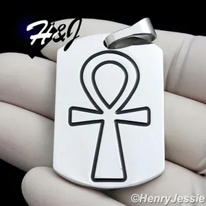 Authentic MEN's Stainless Steel Silver/Gold Plated Ankh Key Cross Dog Tag Pendant*P94