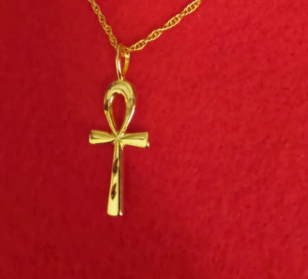 Authentic The Eternal Key: 14KT Gold-Plated Ankh Talisman and Rope Chain
