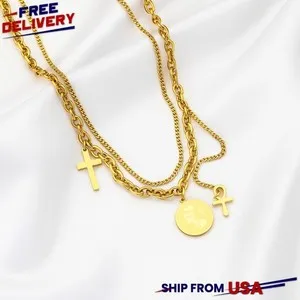 Authentic The Golden Triad: Cross, Coin, and Ankh Sacred Multi-Layer Talisman