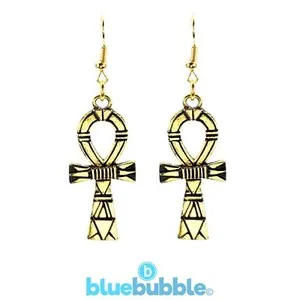 Authentic Bluebubble EGYPTIAN TREASURE Ankh Cross Earrings Vintage Festival Fancy Dress UK